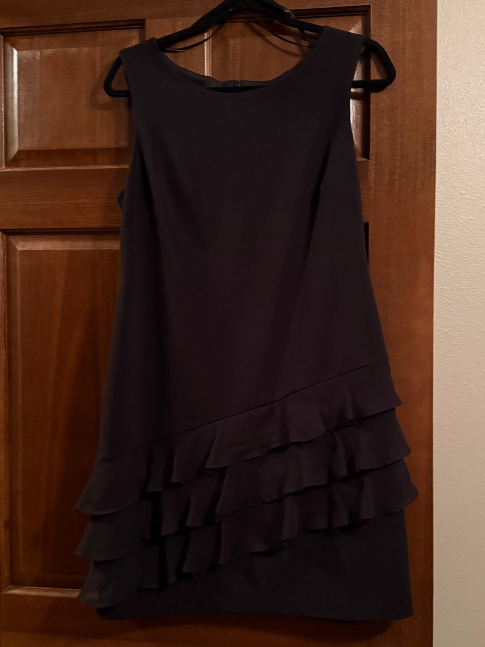 Roz & Ali Black Sleeveless Ruffle-Hem Shift Dress